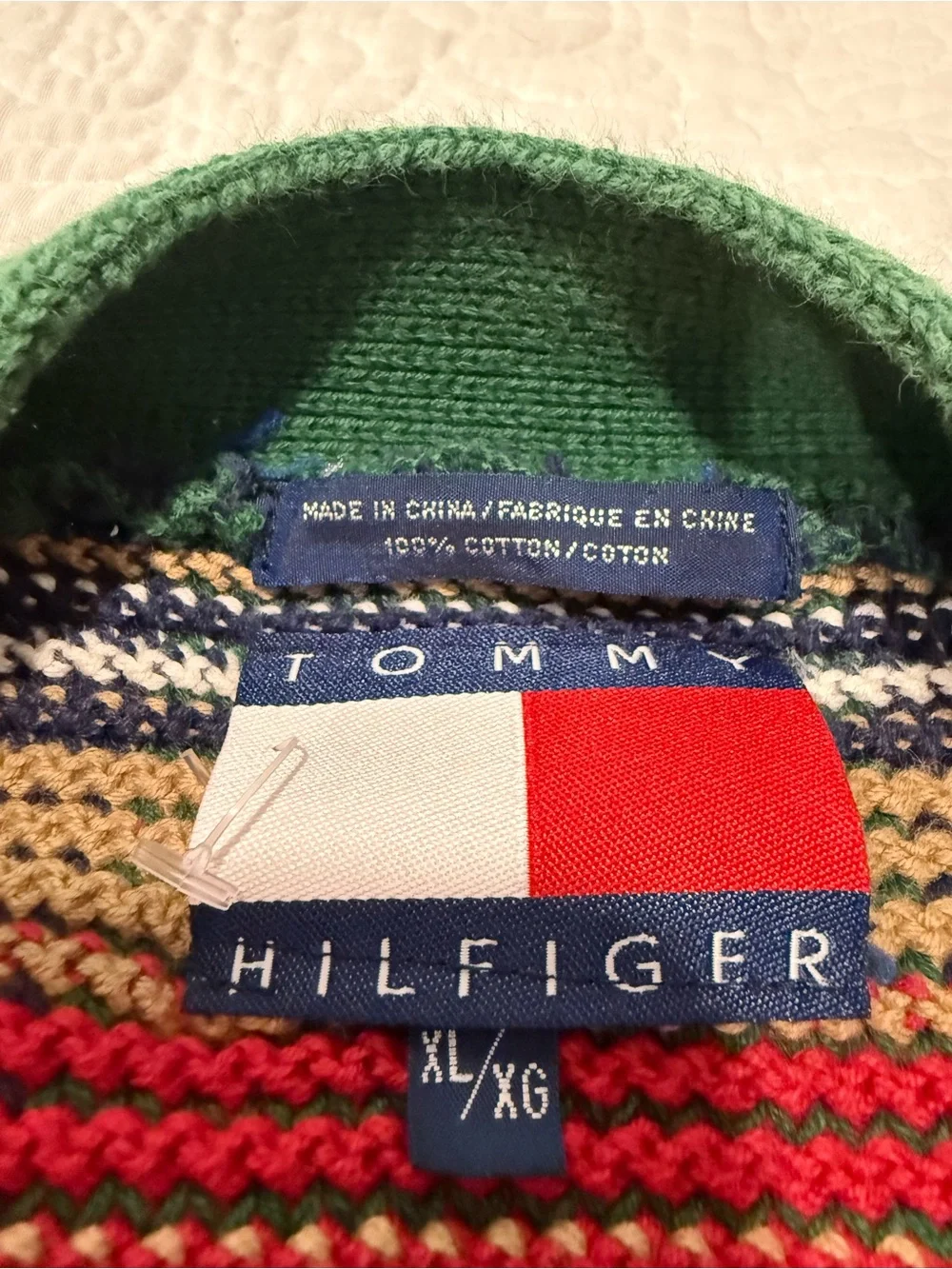 Tommy Hilfiger Green Red Plaid Cotton Cardigan
